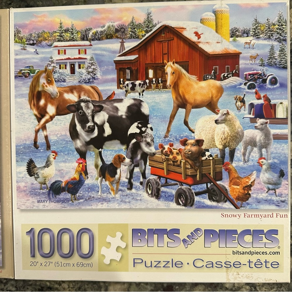 EUC TWO Winter Scene Farm Puzzles Snowy Farmyard/1,000 Horse Barn/500 COMPLETE - Picture 2 of 6